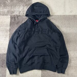 Supreme Set In Logo Hoodie Sweatshirt Black Men Size Medium Embroidered Spellout